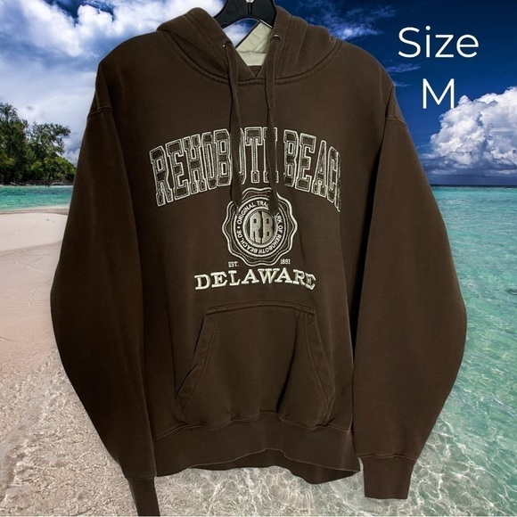 Exist Rehoboth Beach Delaware Embroidered Brown Off White Hoodie Size Medium - Picture 1 of 12